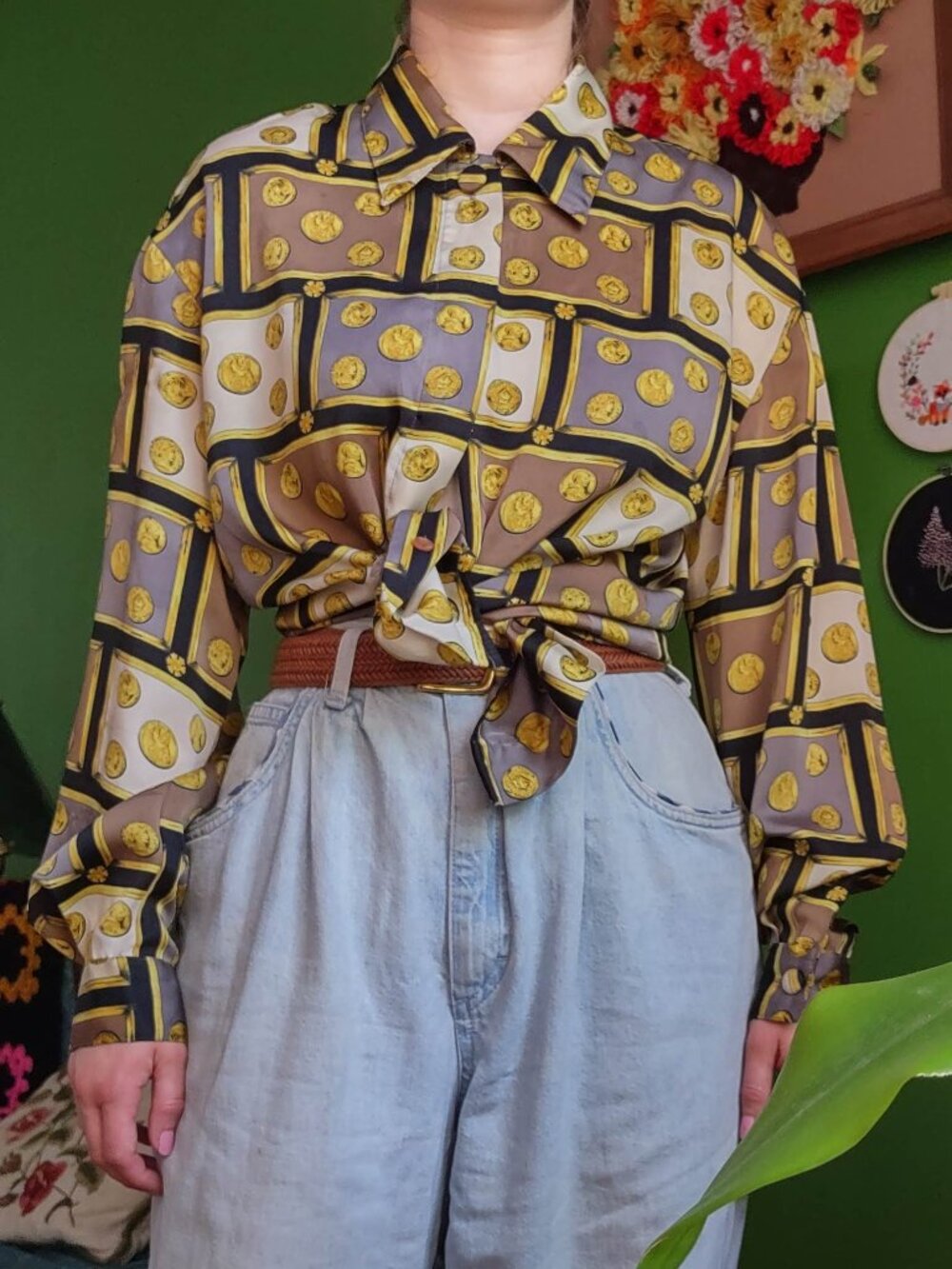 Vintage 80s Gold Coin Button Down Shirt